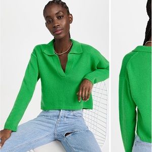 ISO JUMPER 1234 CASHMERE CROP COLLAR PULLOVER SWEATER IN KELLY GREEN